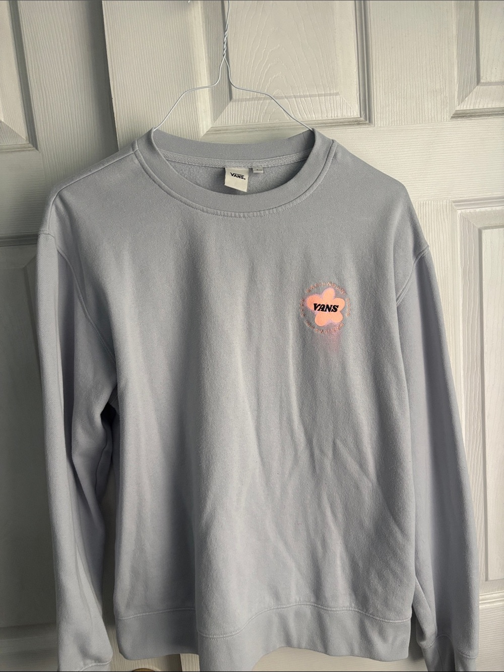 Vans Light Blue Crew Sweatshirt with Pink Floral Logo